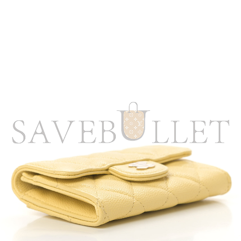 CHANEL CAVIAR QUILTED FLAP CARD HOLDER WALLET YELLOW AP0214 (11.3*7.5*2.5cm)